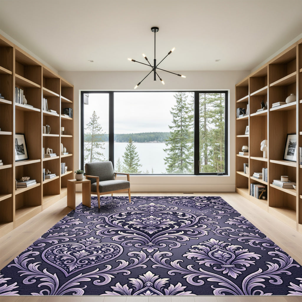 Ornate Lavender Heart Damask Rug