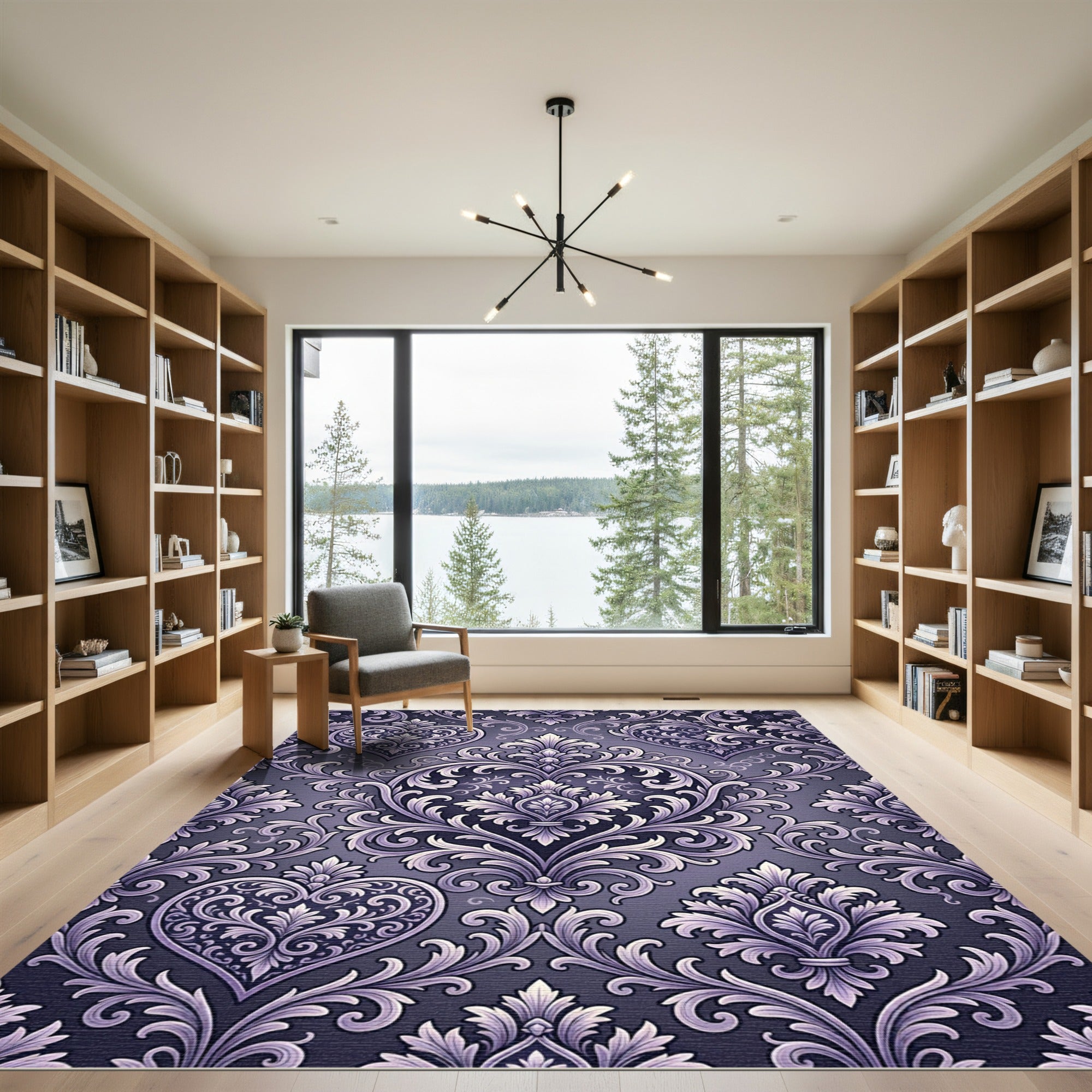 Ornate Lavender Heart Damask Rug