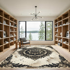 Ornate Black Cream Vintage Medallion Rug