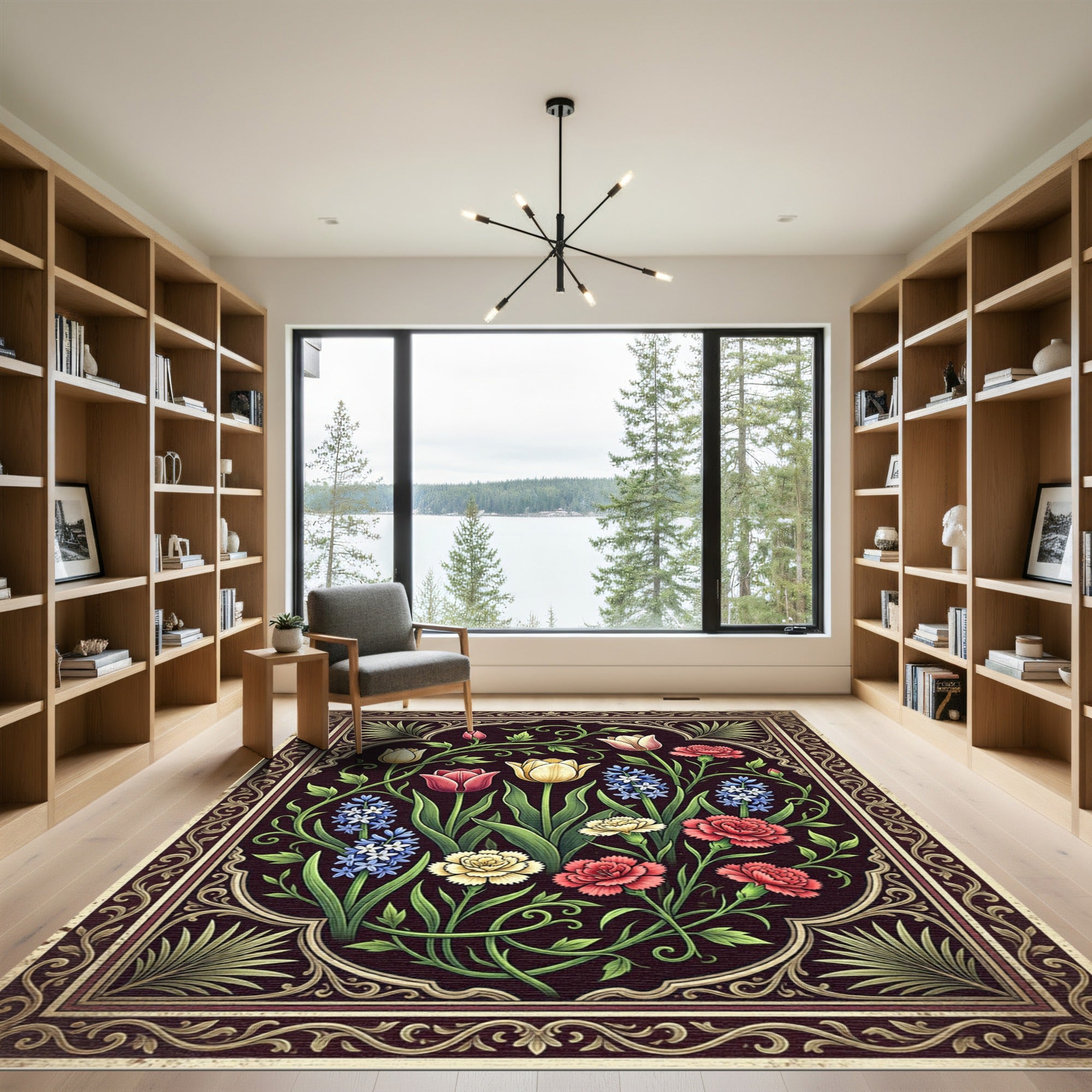 Dark Floral Botanical Garden Medallion Rug