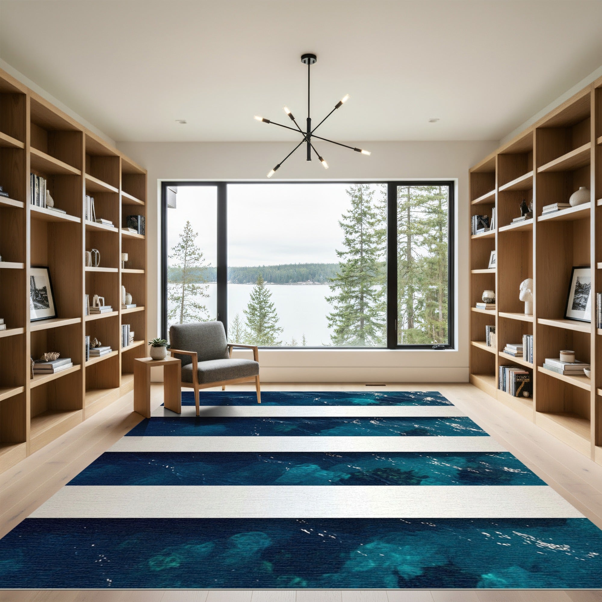 Deep Blue Oceanic Horizontal Stripe Rug