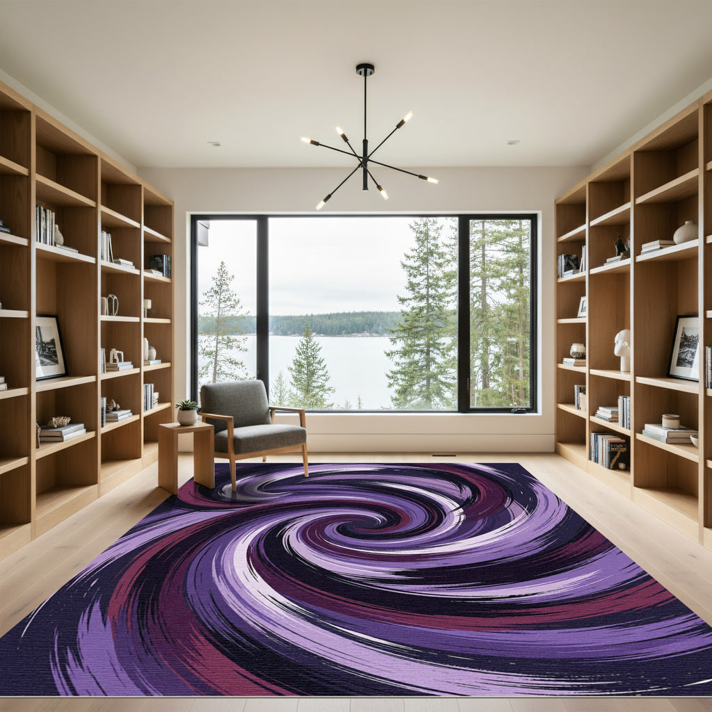 Abstract Purple Swirling Galaxy Vortex Rug