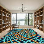 Modern Teal and Gold Woven Grid Rug