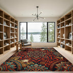 Vibrant Orange Teal Mandala Sunburst Rug