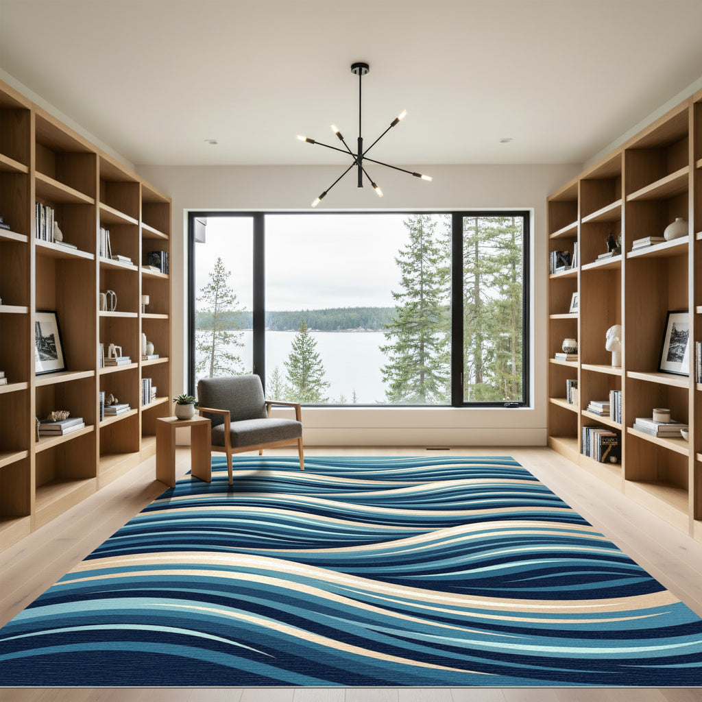 Flowing Blue Ocean Swell Wave Rug