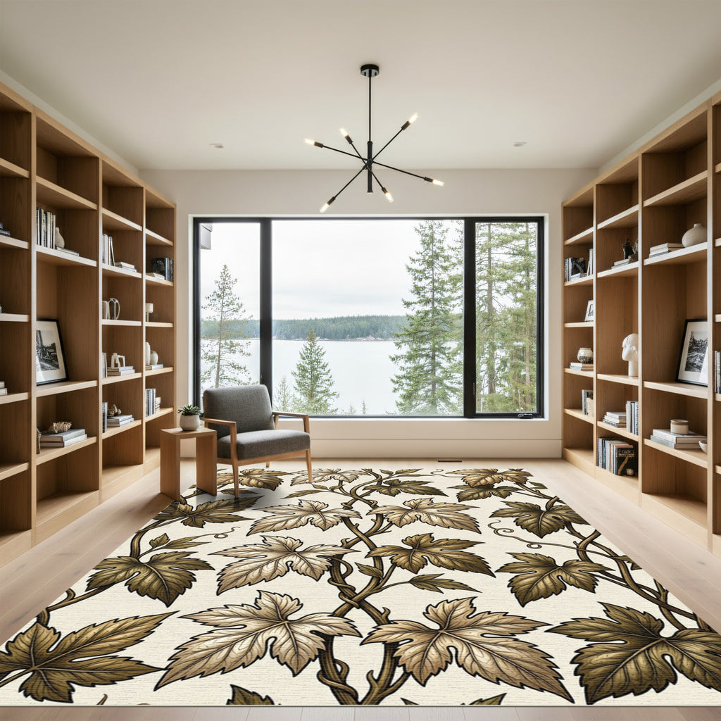 Golden Vine Leaf Tapestry Rug