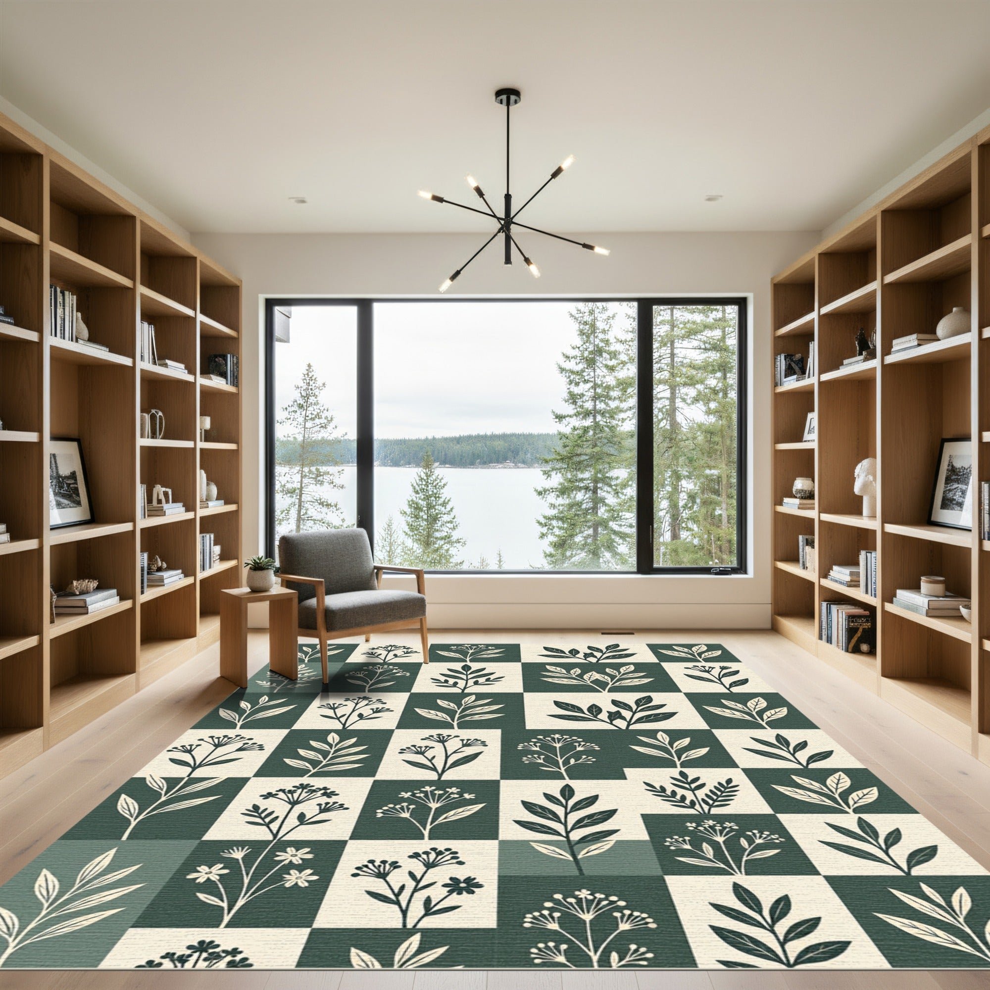 Sage and Ivory Botanical Grid Check Rug