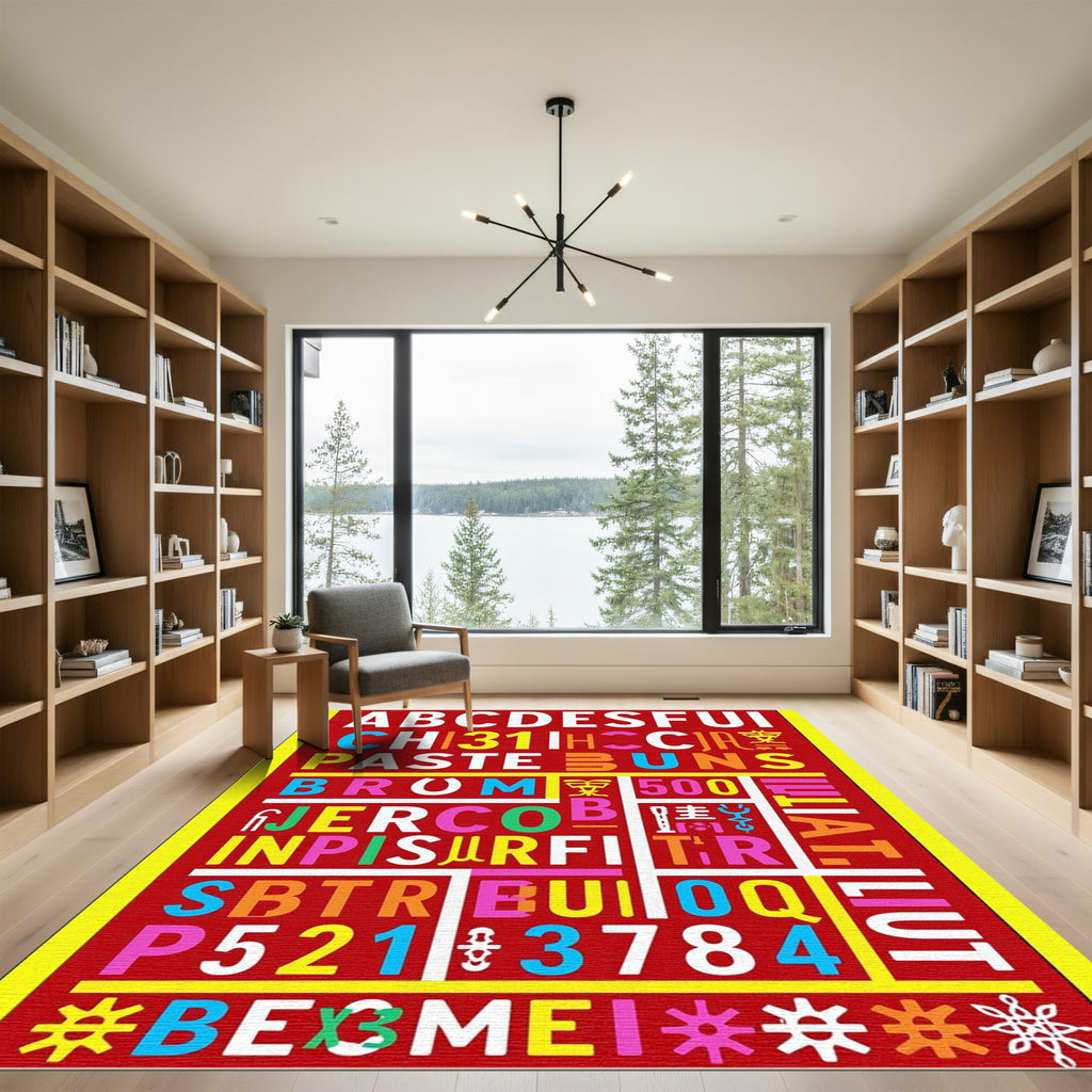 Bold Alphabet Numbers Multicolored Composition Rug