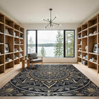 Ornate Gold and Charcoal Floral Mandala Rug