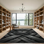 Metallic Interlocking Geometric Charcoal Rug
