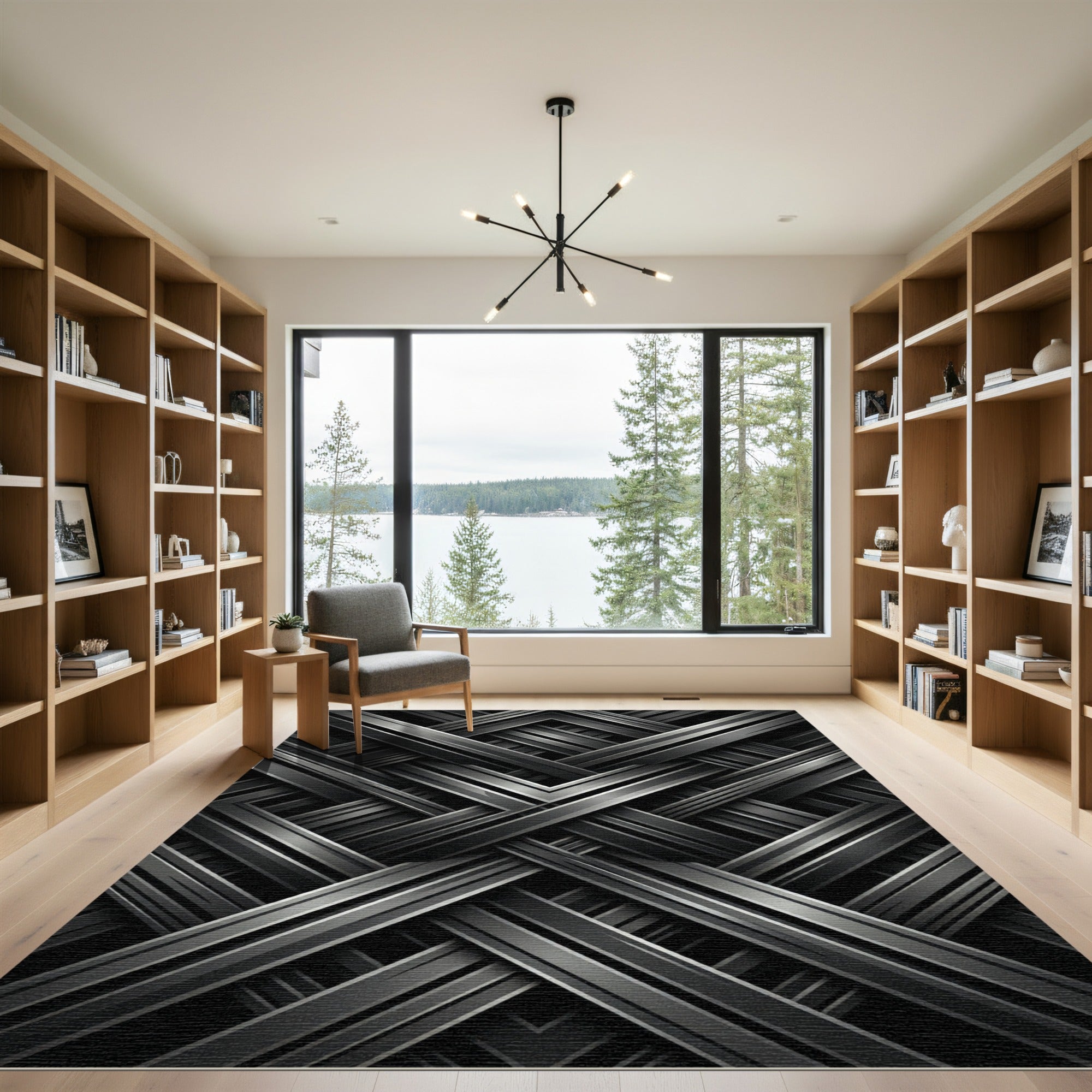 Metallic Interlocking Geometric Charcoal Rug