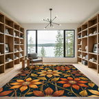 Golden Clematis Botanical Trellis Art Rug