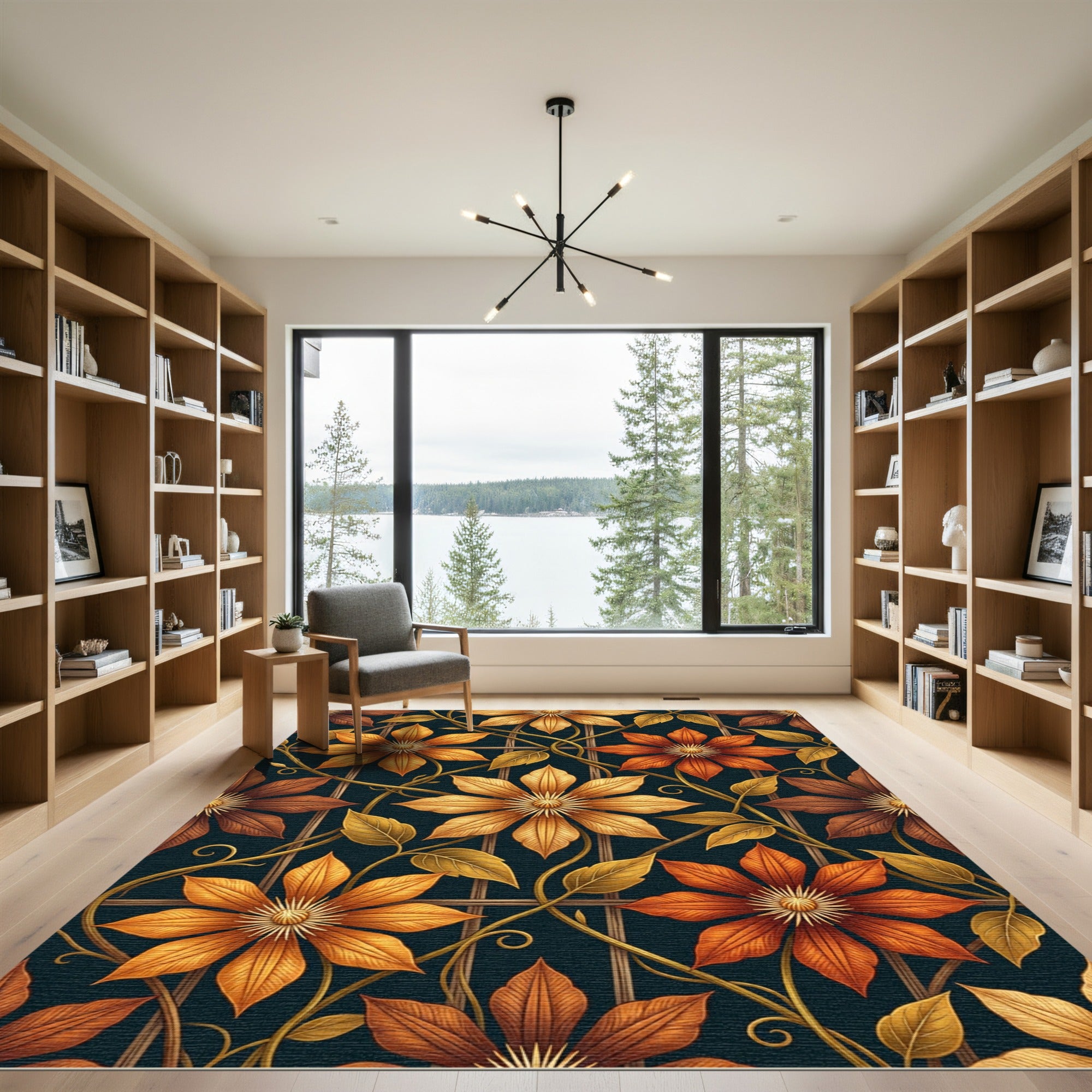 Golden Clematis Botanical Trellis Art Rug