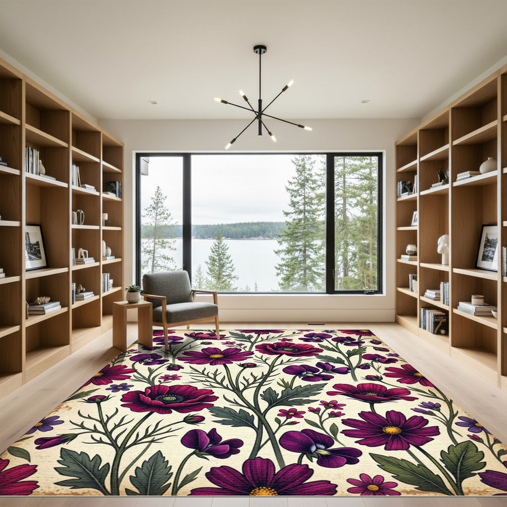Vintage Deep Purple Floral Meadow Rug