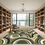 Retro Olive Green Layered Arch Rug