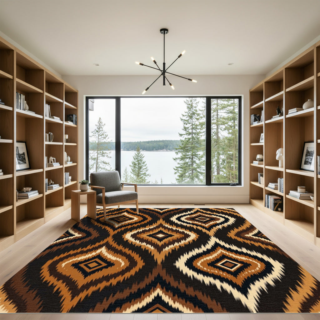 Earthy Brown Ikat Diamond Weaver Rug