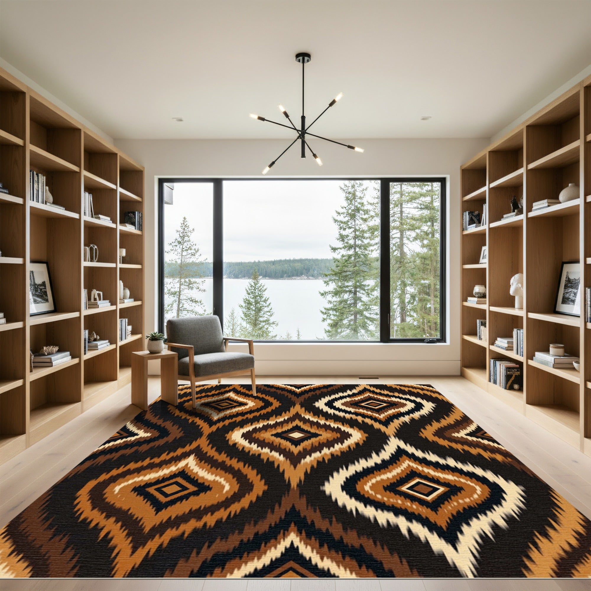 Earthy Brown Ikat Diamond Weaver Rug