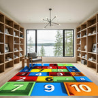 Vibrant Multicolored Geometric Number Box Grid Rug