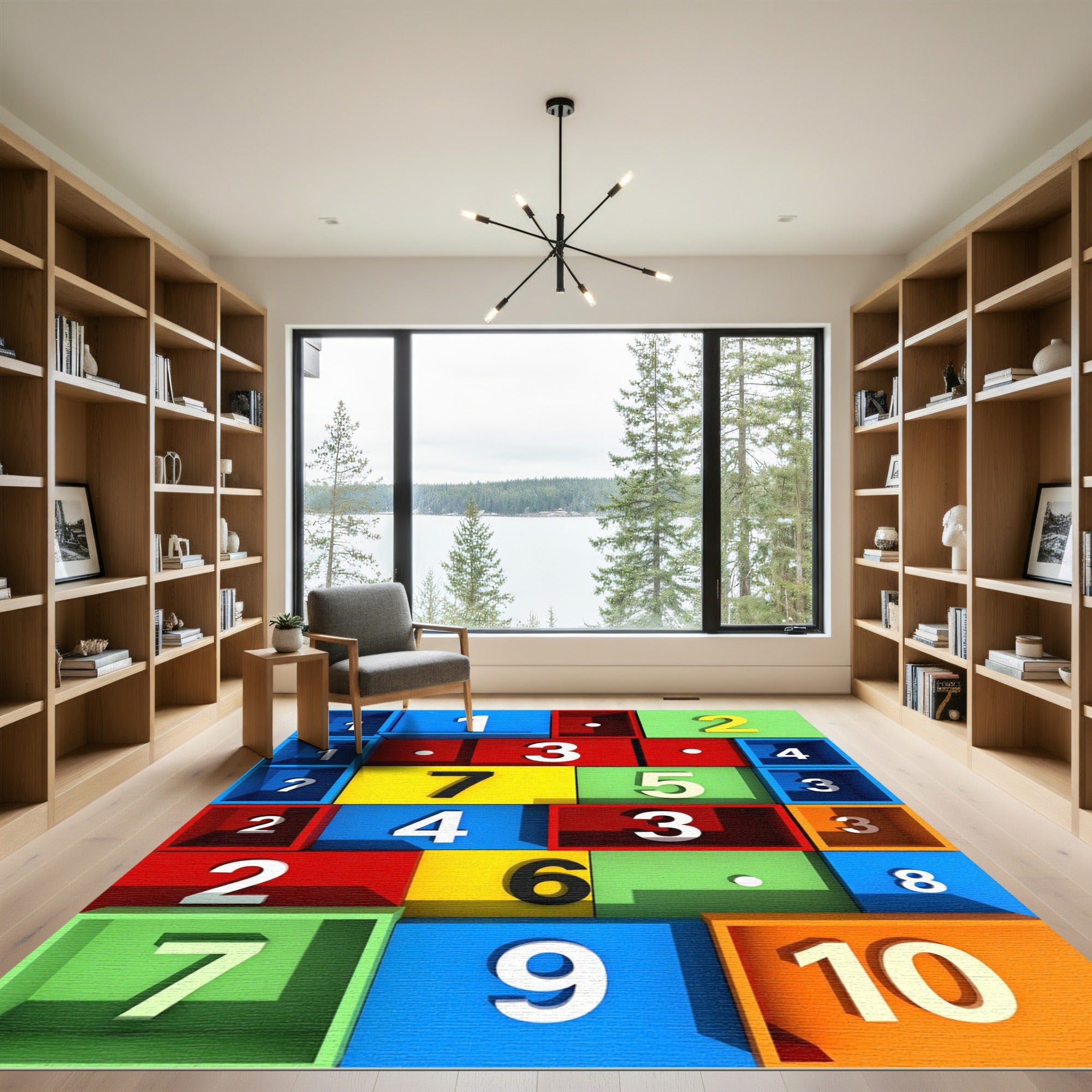Vibrant Multicolored Geometric Number Box Grid Rug