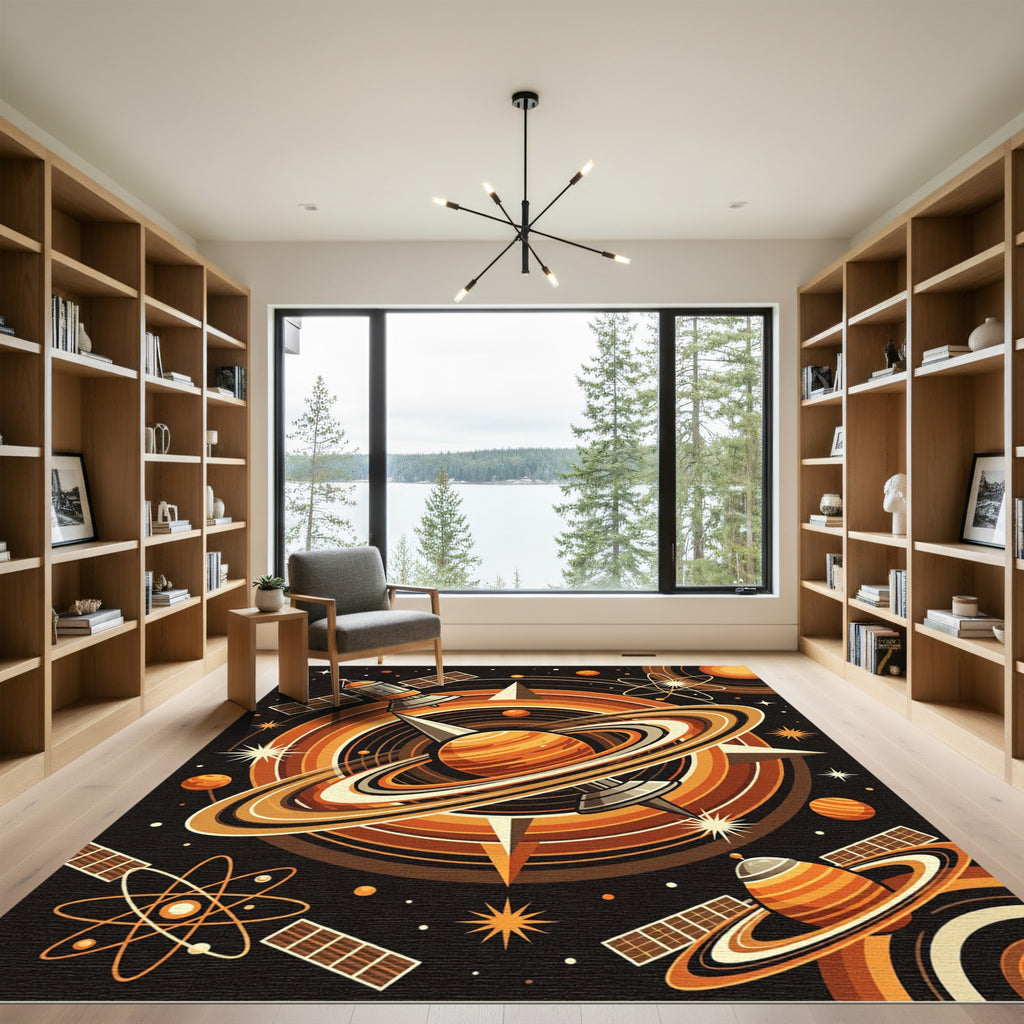 Orange Cosmic Planet Satellite Swirls Rug