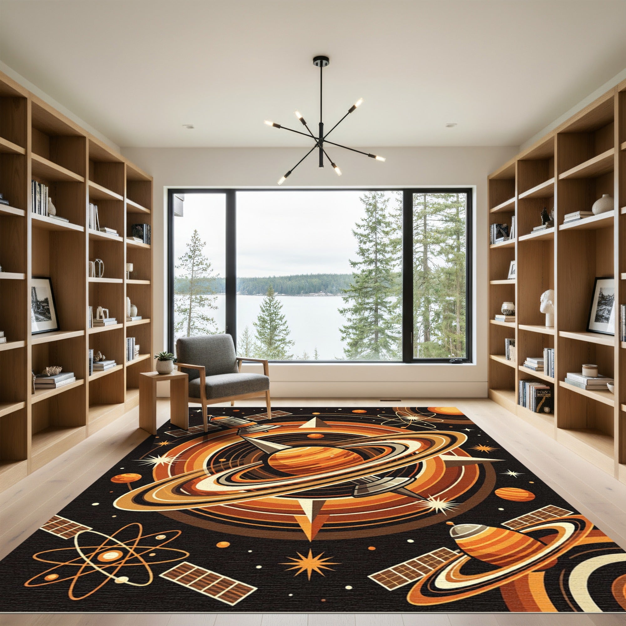 Orange Cosmic Planet Satellite Swirls Rug