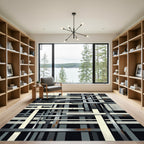 Industrial Gray Monochromatic Grid Artwork Rug