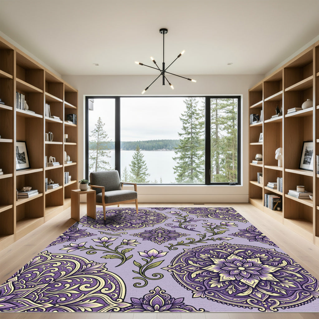 Ornate Purple Floral Medallion Composition Rug
