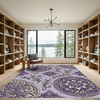 Ornate Purple Floral Medallion Composition Rug