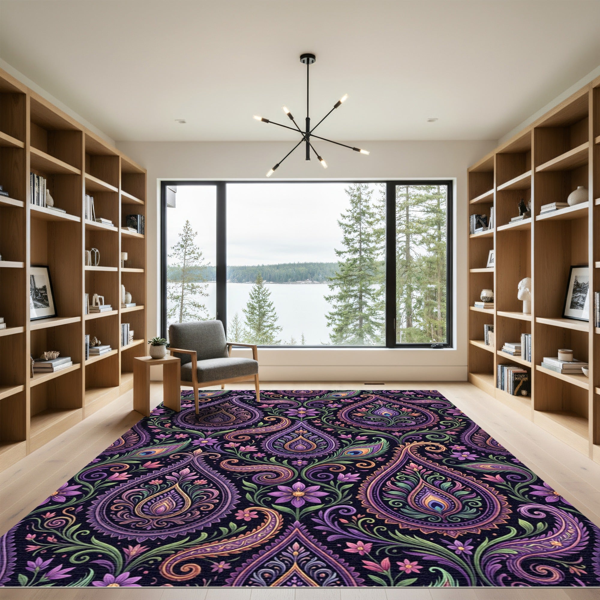 Lush Paisley Peacock Feather Garden Rug