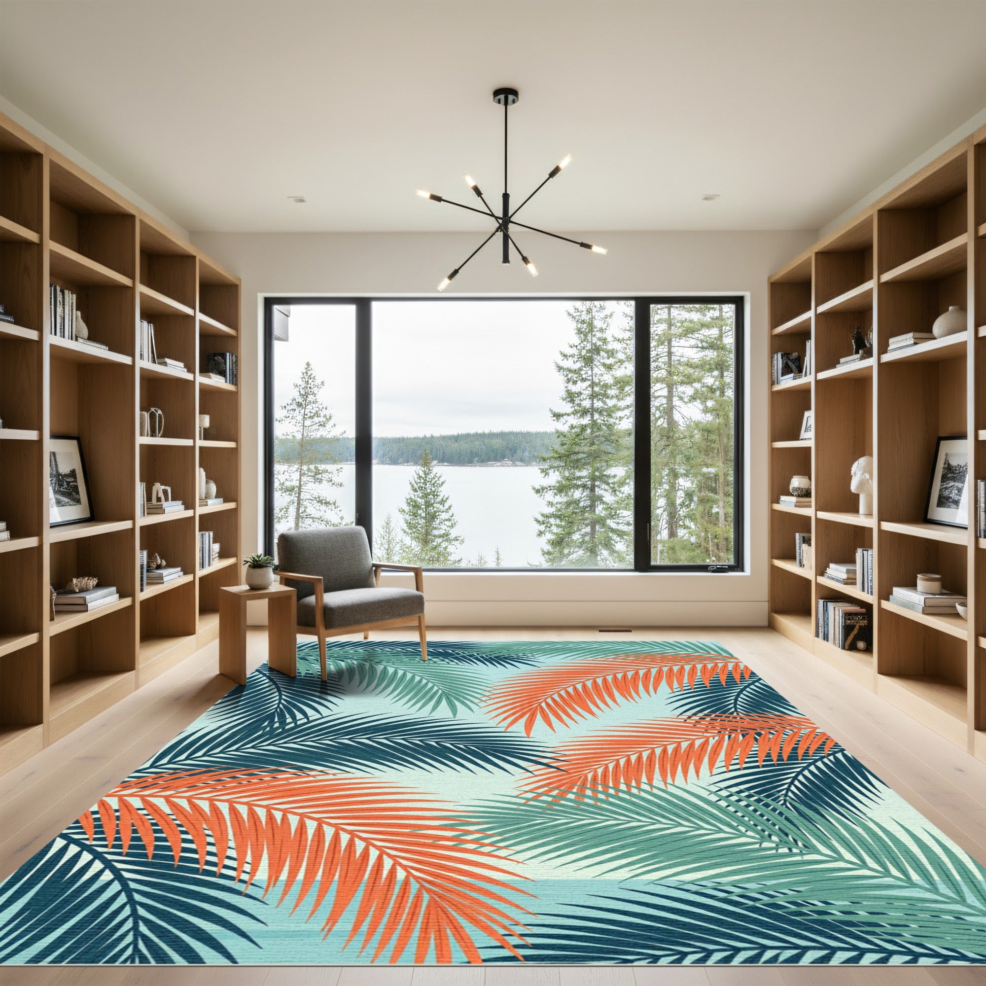 Vibrant Tropical Palm Leaf Botanical Rug