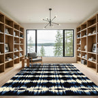 Deep Blue Cream Ikat Stripes Rug