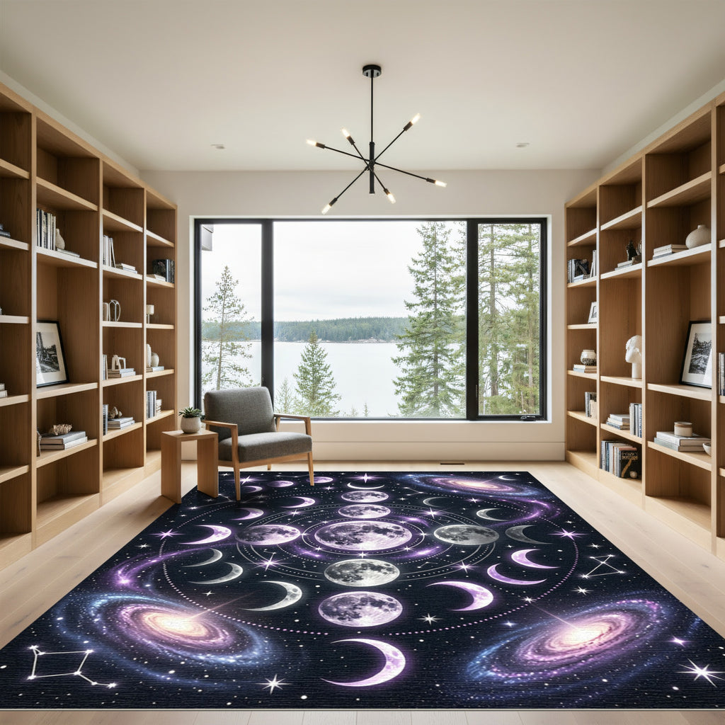 Cosmic Phases Galaxy And Moon Arrangement Rug