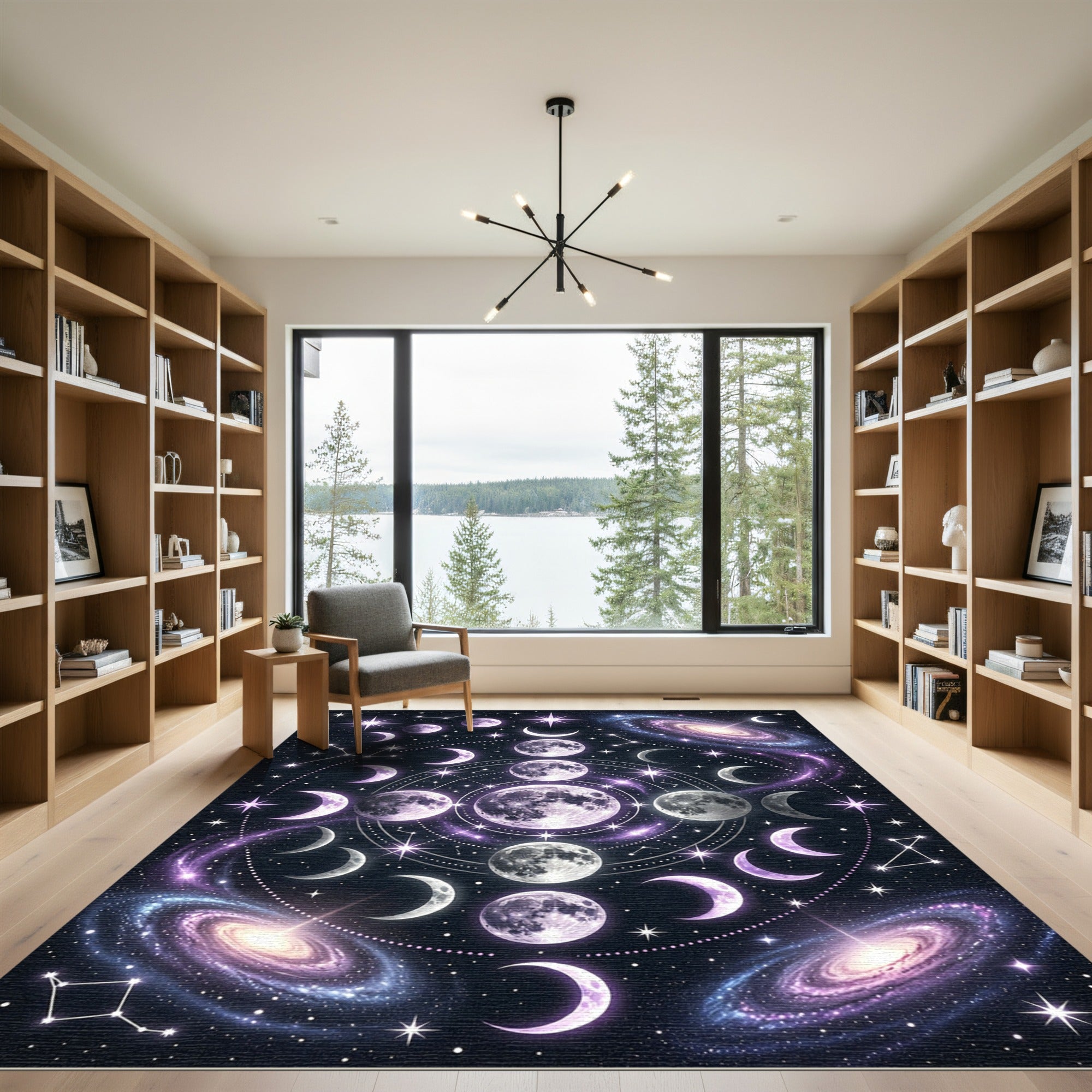 Cosmic Phases Galaxy And Moon Arrangement Rug