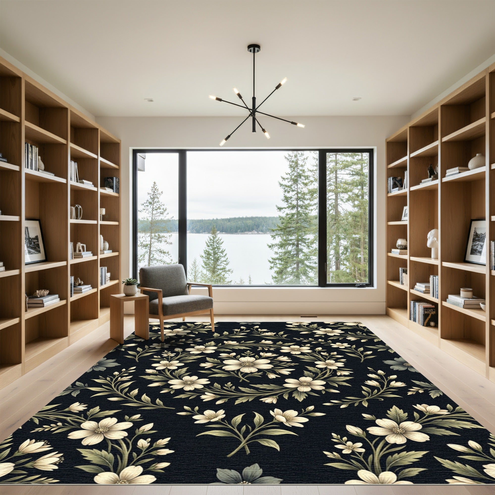 Cream Floral Vine Scroll Rug