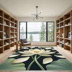 Elegant White Lotus Bloom Botanical Rug