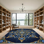 Midnight Blue Floral Medallion Mandala Rug