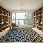 Gray Beige Woven Herringbone Rug