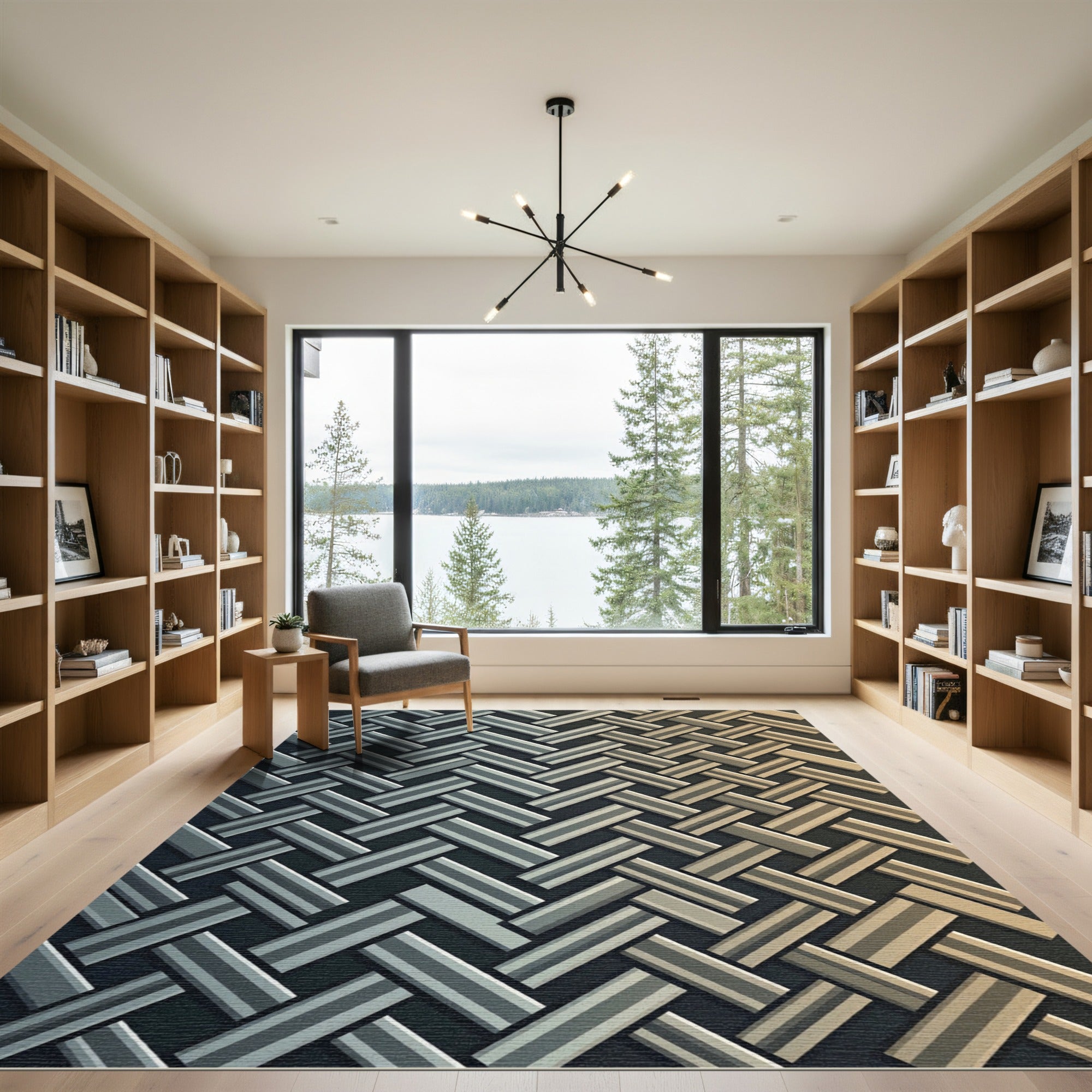 Gray Beige Woven Herringbone Rug