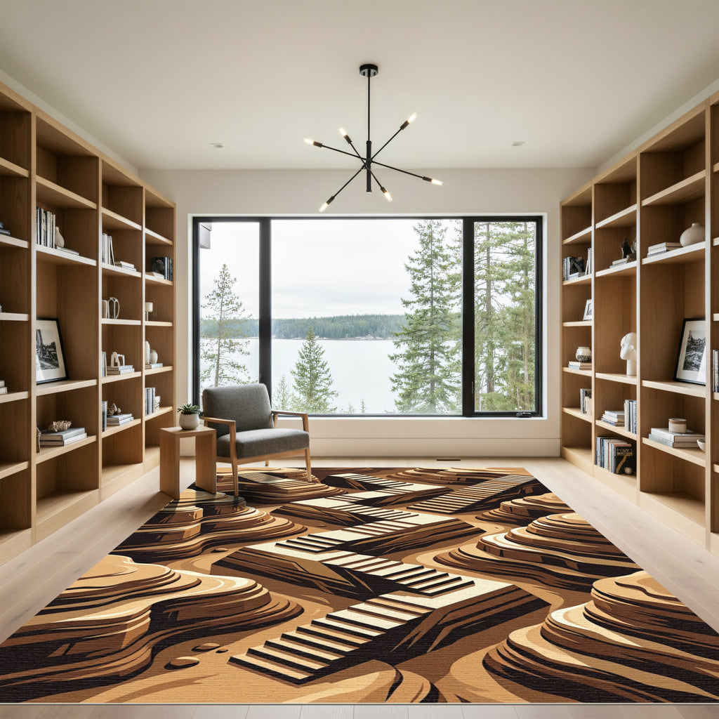Geometric Sepia Canyon Stairs Rug