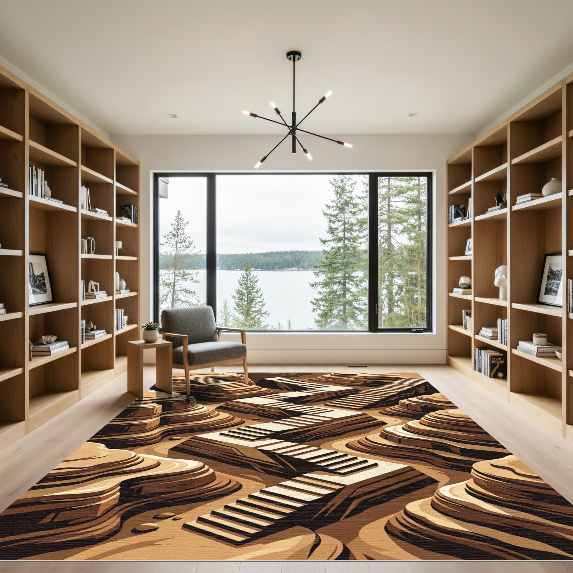 Geometric Sepia Canyon Stairs Rug