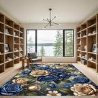 Blue Cream Rose Garden Bouquet Rug