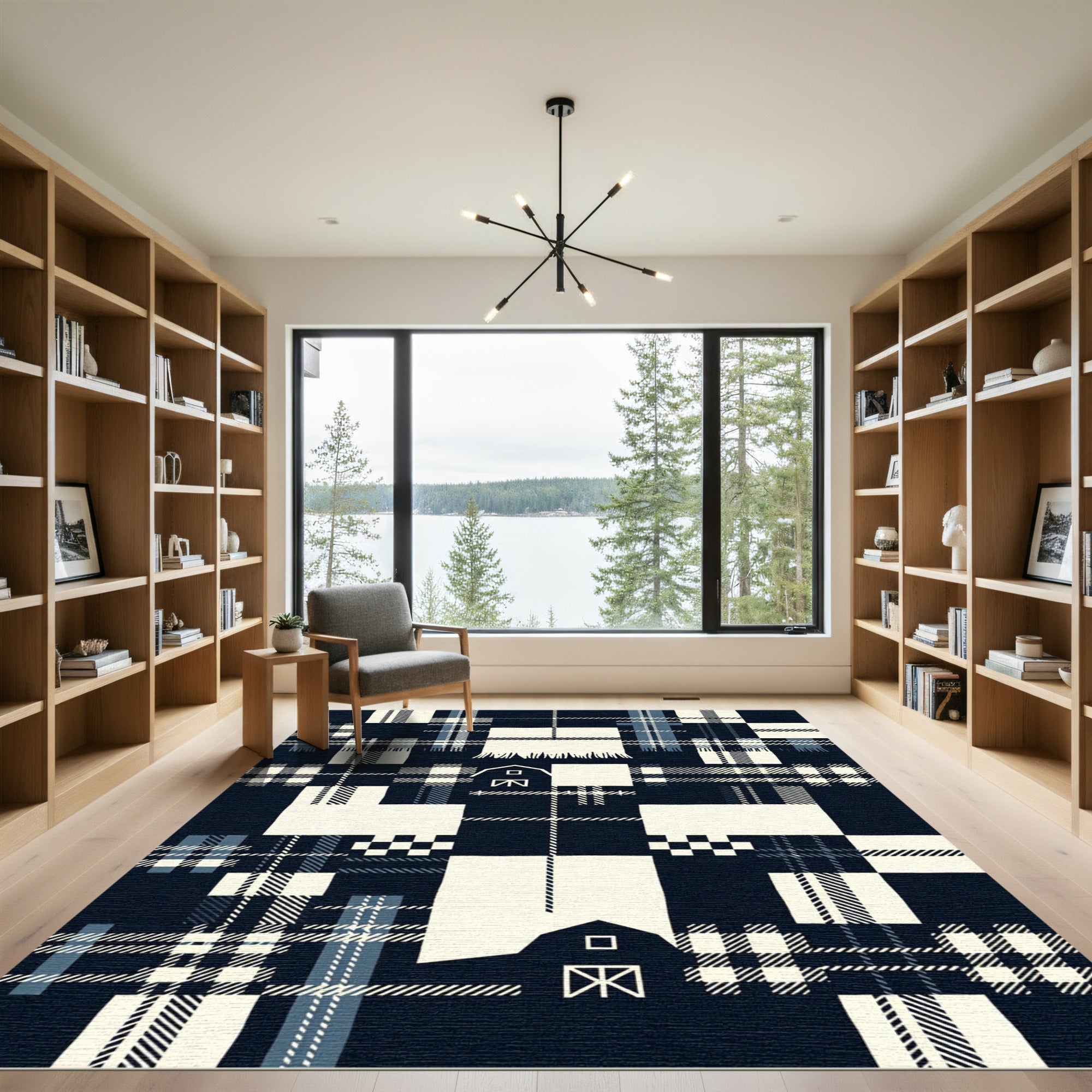 Navy Farmhouse Plaid Barn Rectangle Feature Rug
