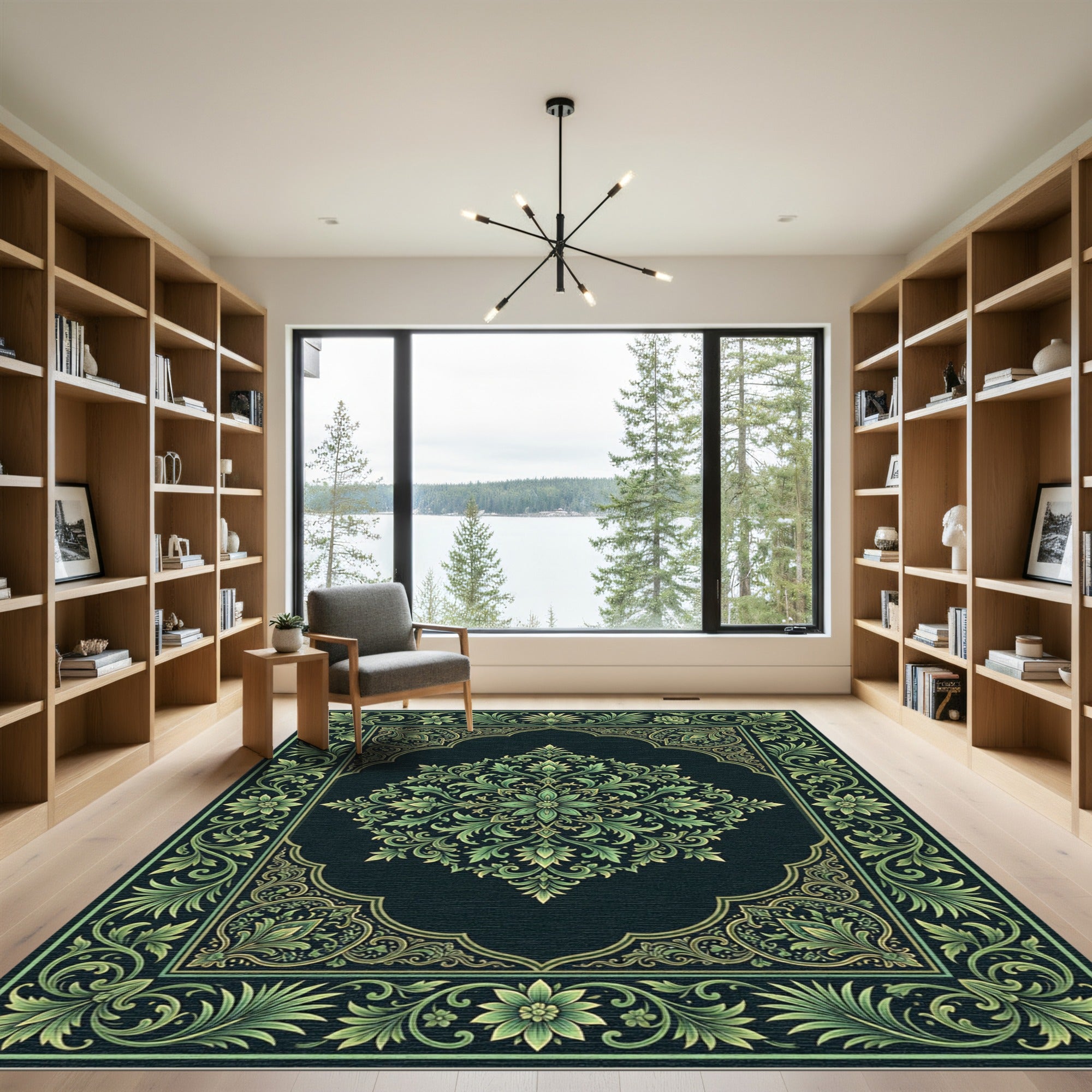 Emerald Green Ornate Botanical Medallion Rug