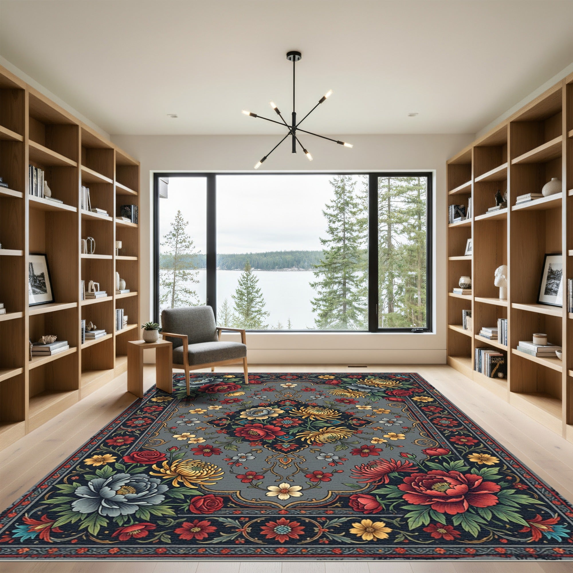 Elegance Gray Floral Medallion Garden Rug