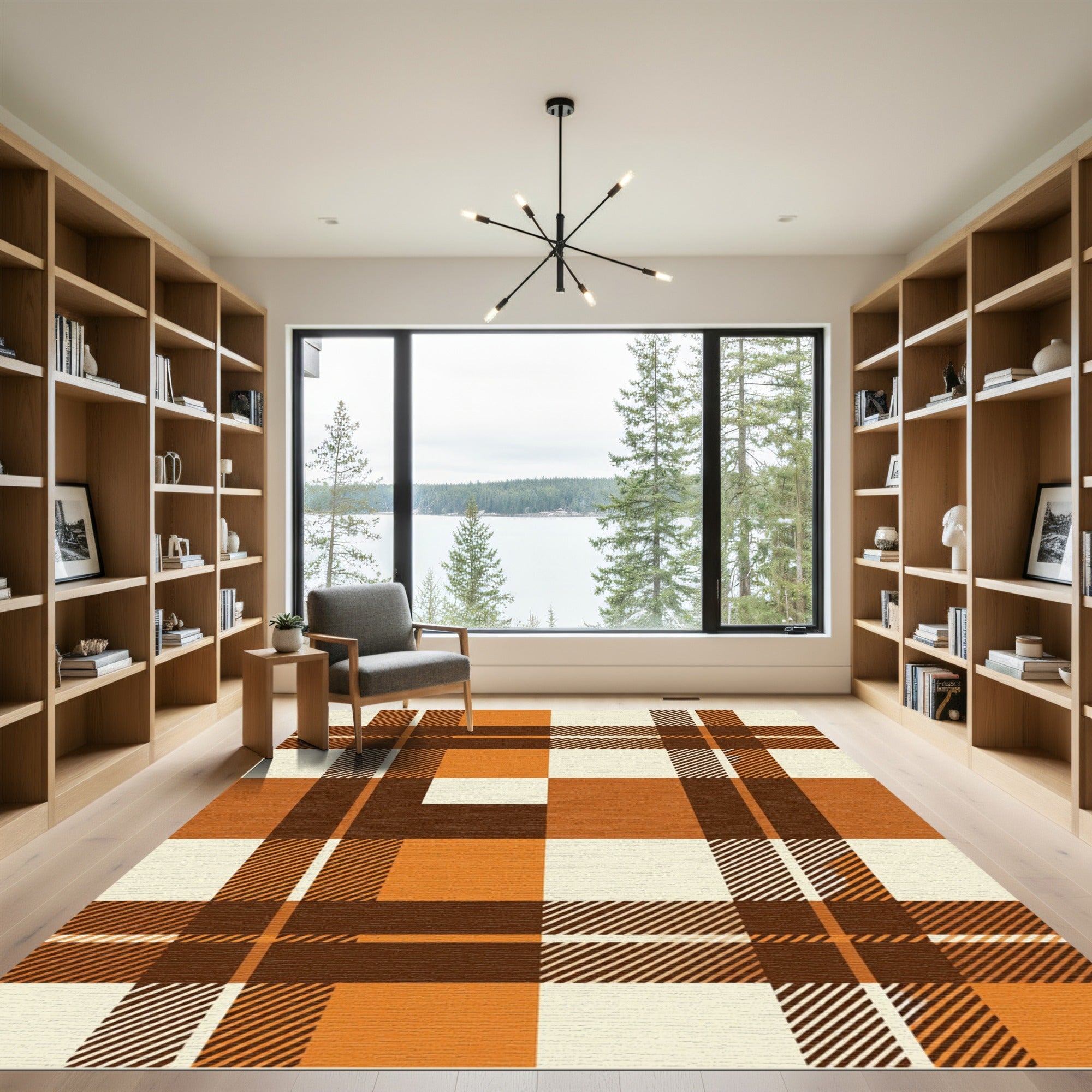 Autumn Plaid Orange Brown Cream Rug