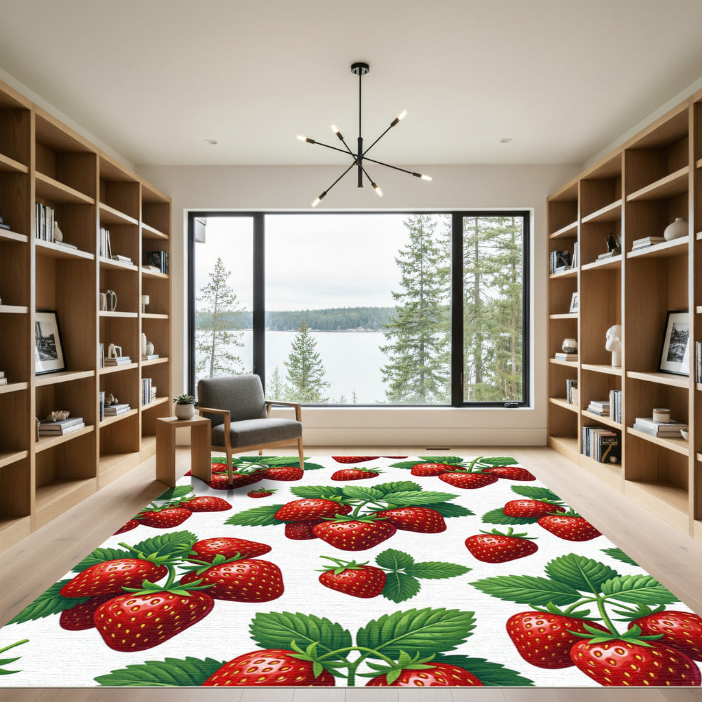 Vibrant Red Strawberry Botanical Folk Art Rug