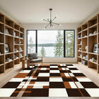 Brown White Plaid Geometric Composition Rug