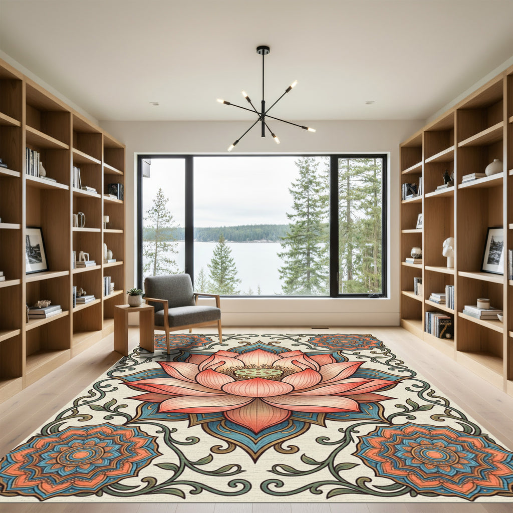 Pink Lotus Mandala Floral Art Rug