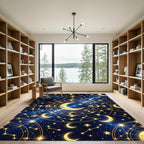 Celestial Gold Moon and Starry Sky Rug