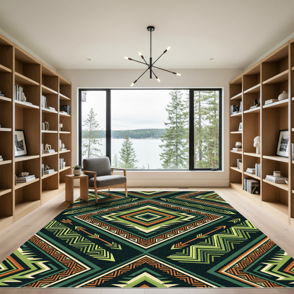 Green Orange Tribal Arrow Geometric Rug